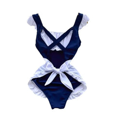 Maid One-Piece Swimsuits Apron Ruffle Choker Cute Lolita Cosplay Swimwears