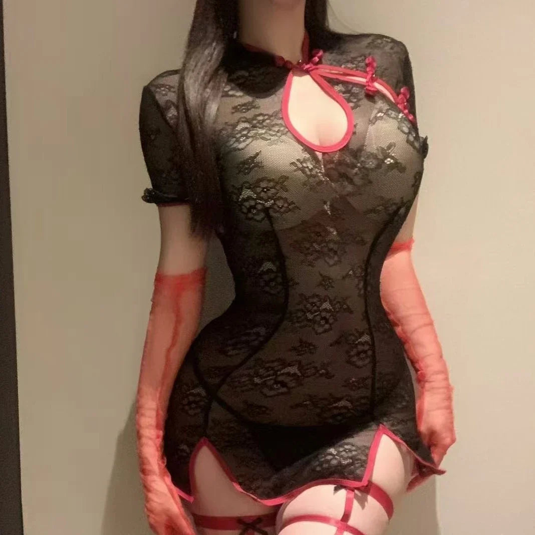 Style Improved Cheongsam Pure Desire Hollow Out Retro Traditional Exotic Charm Costumes Nightclub