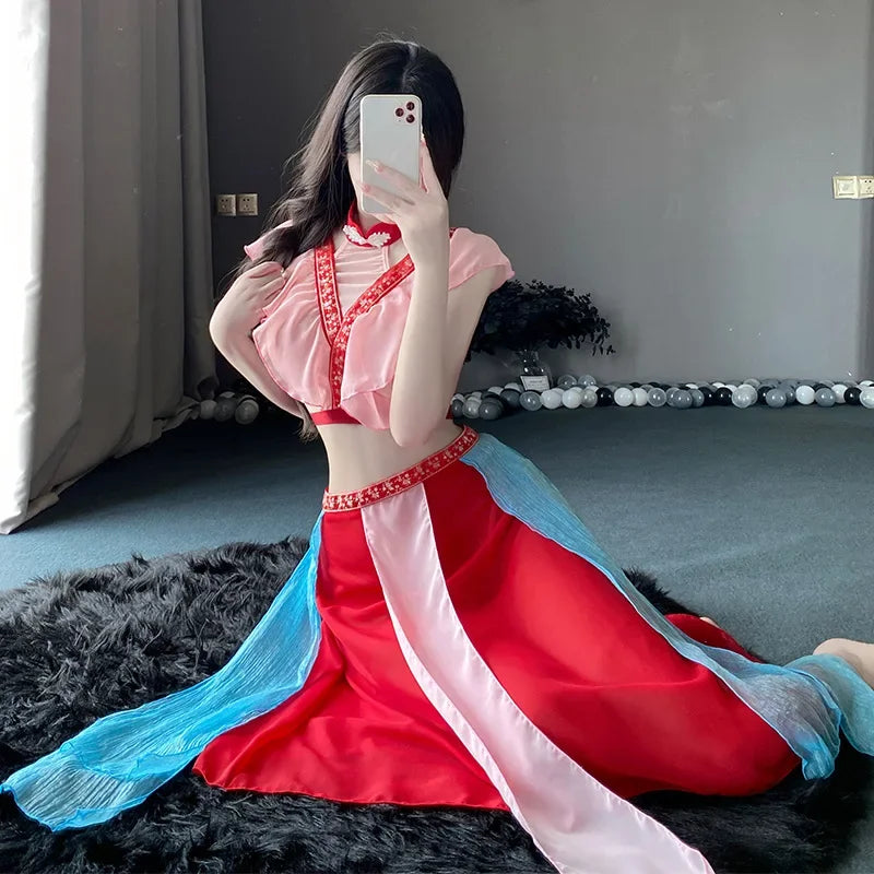 Erotic Hanfu Traditional Top Skirt Vintage Pajamas Halloween Carnival Dancer Cosplay Costumes