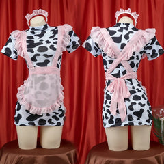 Cute Cow Maid Outfit Lingerie Cosplay Temptation Headwear Apron Set