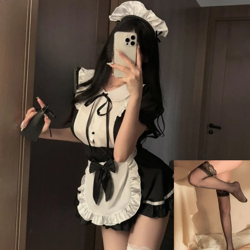 Cute Sweet Lolita Maid Cosplay Costumes Bow Servant Role-playing Charm