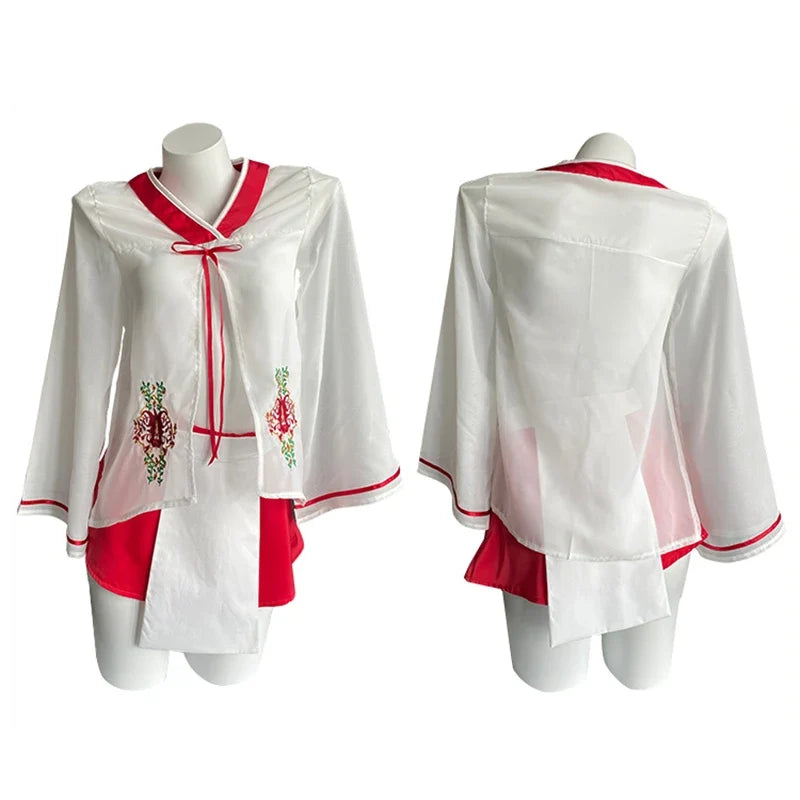 Chiffon Embroidery Kimono Hot Temptation Erotic Underwear Suit Cosplay Top Skirt Panties