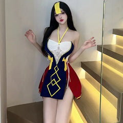 Maid Lingerie Cosplay Costumes Zombie Halter Skirt Night Club Hot Hollow Out Cute Girls Set