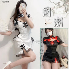 Vintage Satin Cheongsam Tight Split Lingerie Improve Traditional Costume Adult Clothing