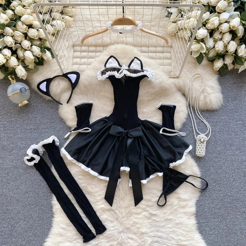 Lingerie sweet Cat Cosplay Costumes Lace Tube Top Perspective NightHollow Out Katze Costume