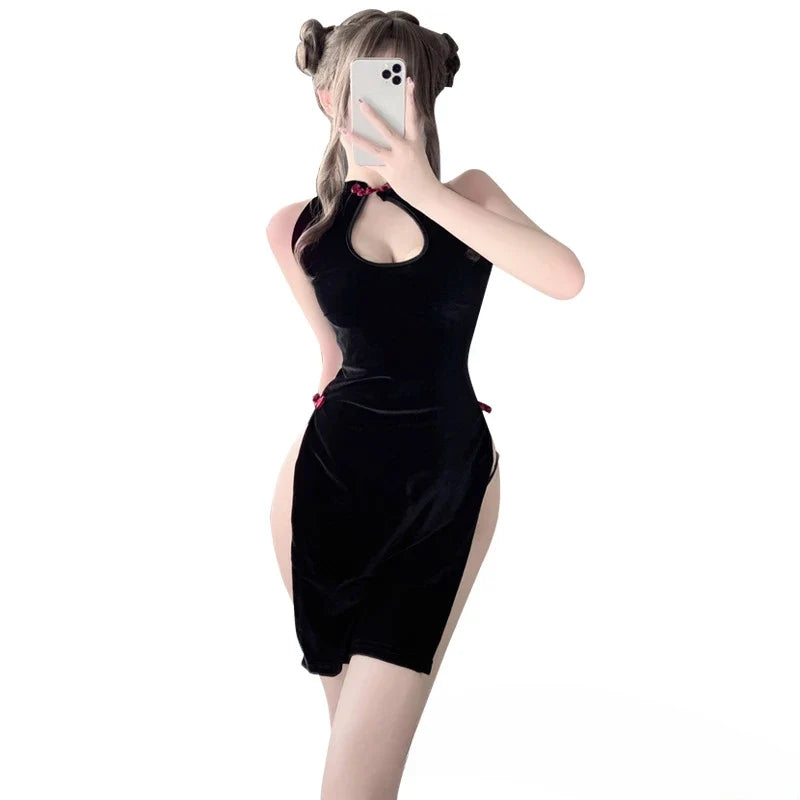 Hot Slit Cheongsam Tempting Backless Style Traditional Improved Exotic Costumes