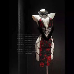 Ancient Improve Cheongsam Traditional Bandage Erotic Nightgown Exotic Charm Lace Hollow Out