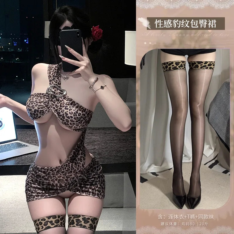 Office Lady Nightclub Secretary Cosplay Costumes Erotic Lingerie Porno Bar Wild Leopard Print Temptation