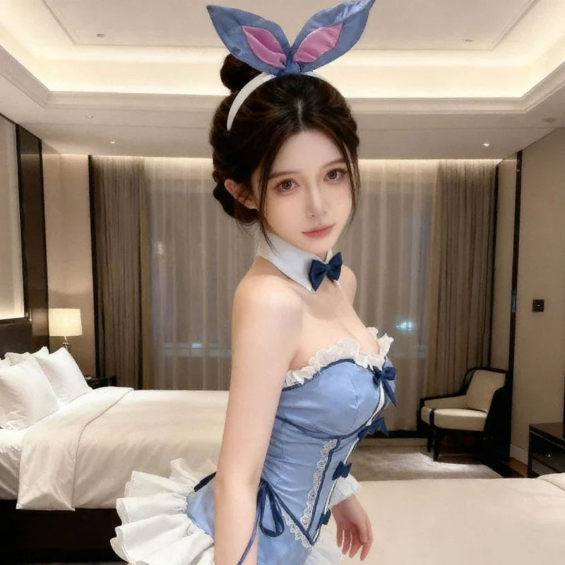 Kawaii Ruffle Bodysuit Skirt Cosplay Rabbit Costumes Cute Jumpsuit Bunny Ears Set