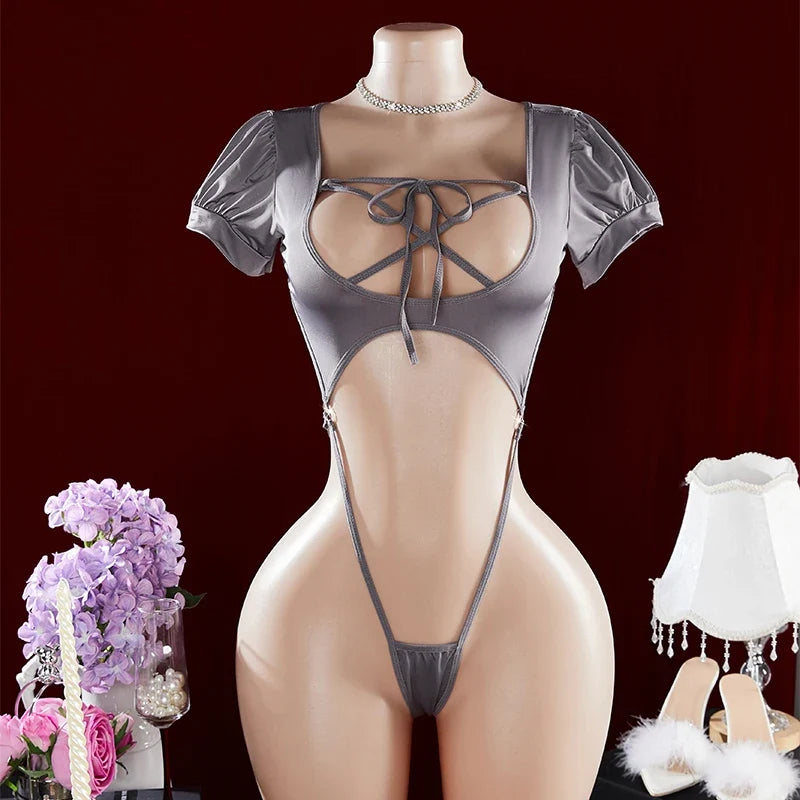 One-piece  Hot Hollow Open Bra Baby Doll Cosplay Bodysuit Crotchless Exposed Navel Erotic Costumes