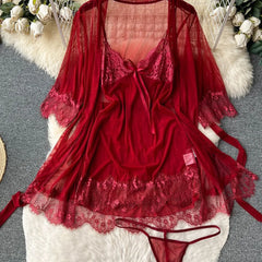 Halter Butterfly Lace Satin Nightgown Irregular Hem Homewear