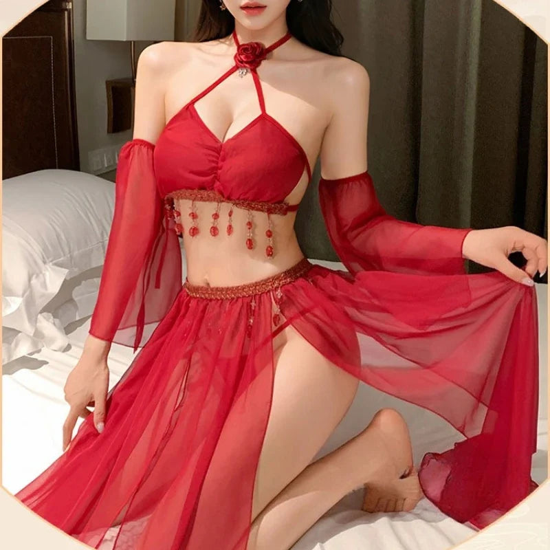 Spicy Perspective Chiffon Lingerie Exotic Charm Costumes Porno Style Hanfu Erotic Traditional Retro Outfit