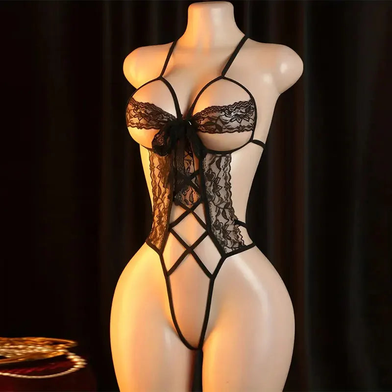 Lace Tie-Up Bra Lingerie Body Set