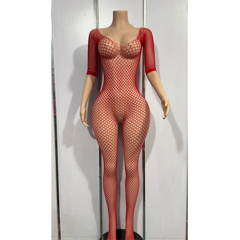 Bodystocking Erotic Lingerie Mesh Open Crotch Bodysuit Crotchless Underwear Costumes Sleeveless Catsuit Sleepwear