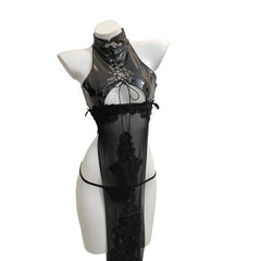Hollow Out Cosplay Costume Erotic PU Leather Lingerie
