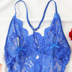 Blue Backless Corset Transparent Underwear Bodysuit