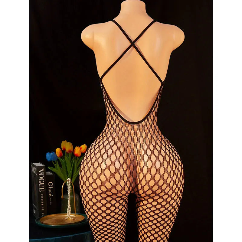 Hot Fishnet Bodysuit Crotchless Tights Perspective Lingerie Bodystockings Erotic Mesh Halter Sets