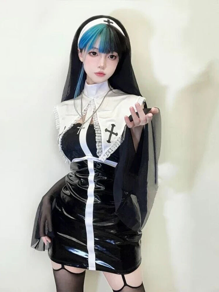 Patent Leather Red Self-cultivation Devil Succubus Cosplay Costumes Lingerie