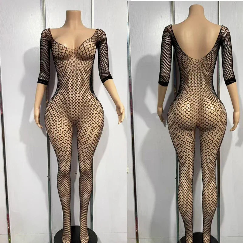 Bodystocking Erotic Lingerie Mesh Open Crotch Bodysuit Crotchless Underwear Costumes Sleeveless Catsuit Sleepwear