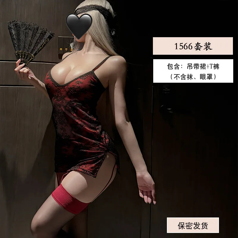 Lace Perspective Cosplay Office Secretary OL Hip Wrap Skirt Nightclub Bar Lingerie Baby Doll Porno Bar Costumes