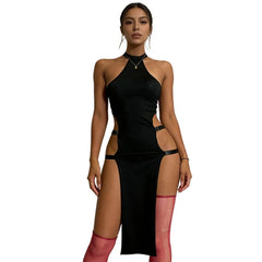 One-piece Bra Lingerie Skeleton Lace Strappy Pajama Set