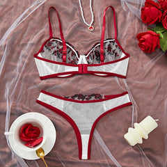 Embroidery Floral Ultra-thin Exquisite Transparent Underwear Bra Set