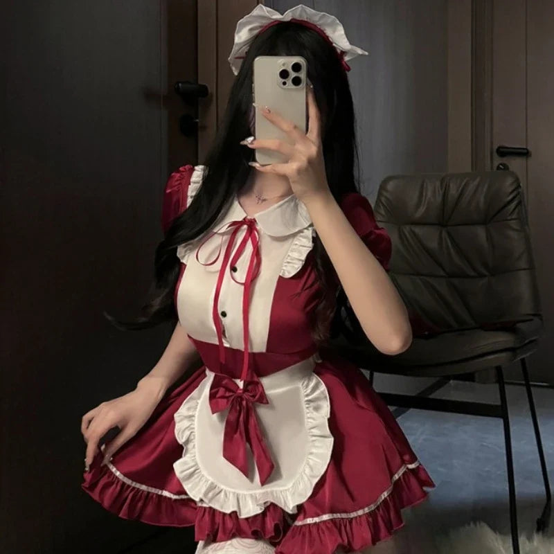 Cute Sweet Lolita Maid Cosplay Costumes Bow Servant Role-playing Charm
