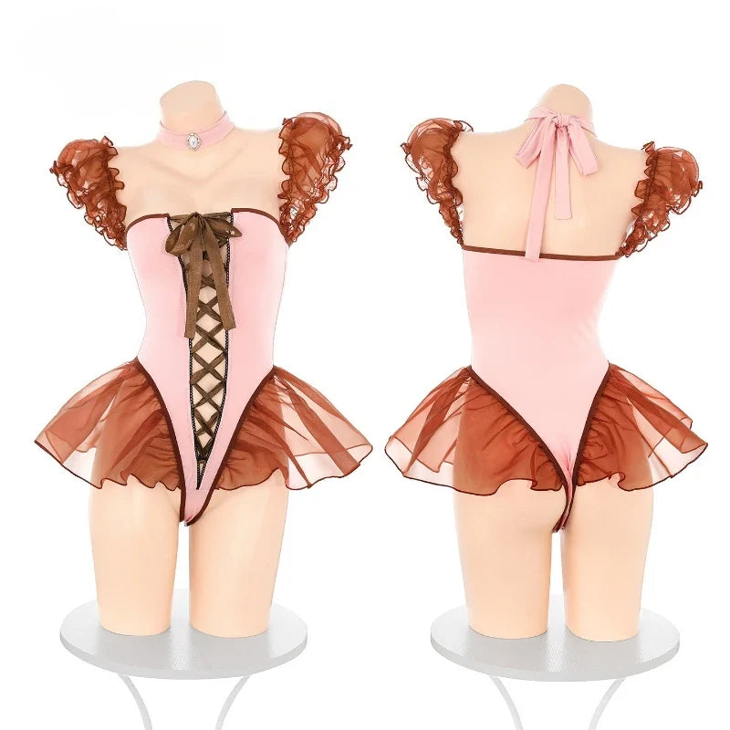 Erotic Cosplay Open Crotch Bodysuit Perspective Lingerie Onesie Teddy Roleplay Lolita Maid Temptation Jumpsuit