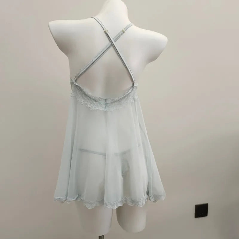 Slip Night Blue Sleepwear Lingerie Erotic Nightgowns Badydoll Lolita Pajamas Porn Underwear Nightwear