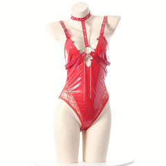 Cosplay Costume Leather Lace Back Bodysuit Outfits Role Play Lingerie