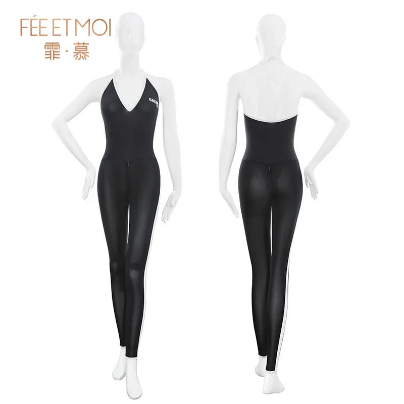 Zip Open Crotch Deep V Yoga Jumpsuit Lingerie Body Stocking Halter Porn Bodysuits Elasticity Mesh Pantyhose Cosplay Costume