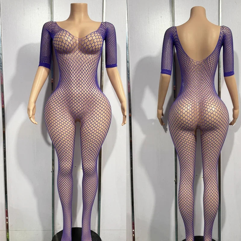 Bodystocking Erotic Lingerie Mesh Open Crotch Bodysuit Crotchless Underwear Costumes Sleeveless Catsuit Sleepwear