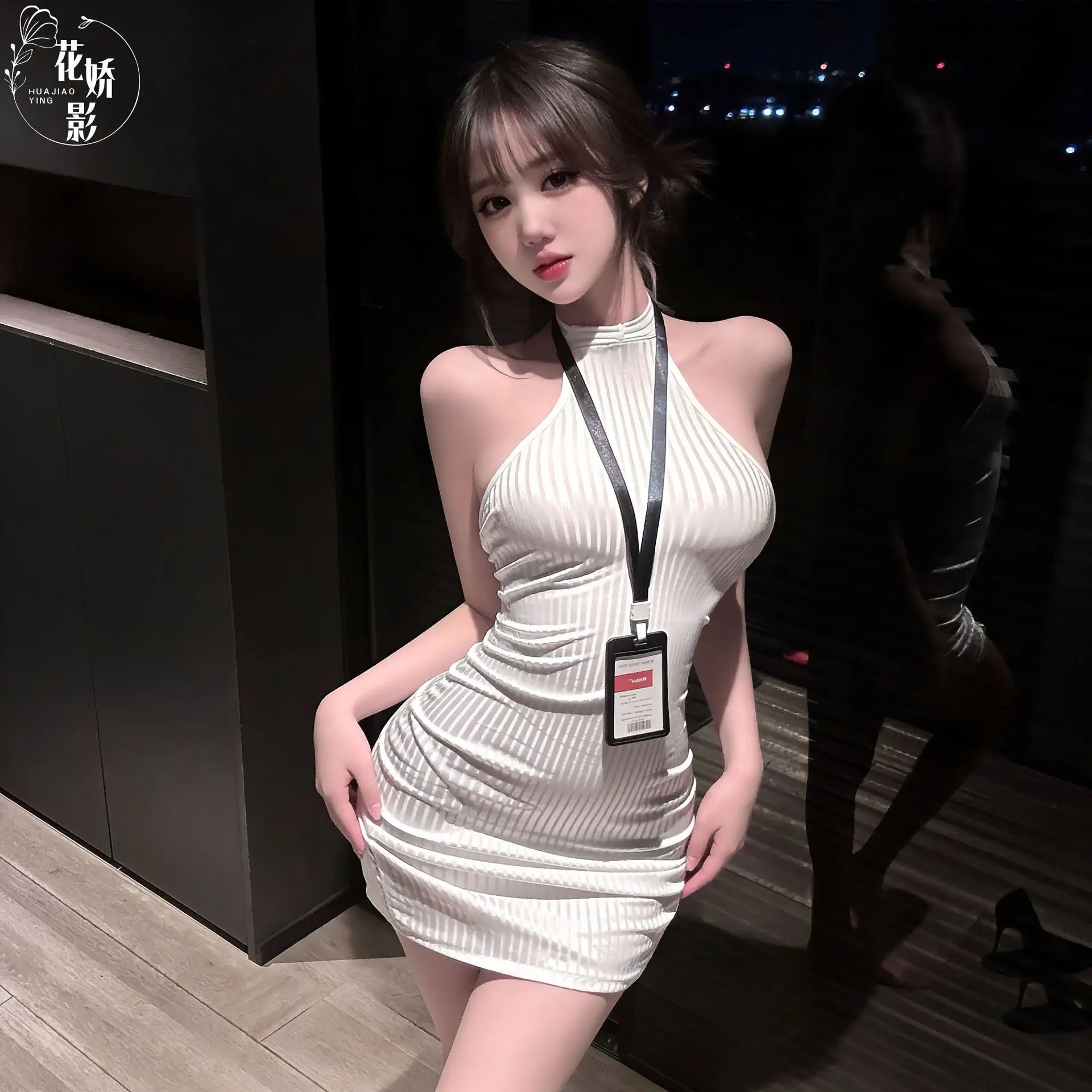 Lingerie Office Secretary Cosplay Halter Backless Bodycon Mini Set
