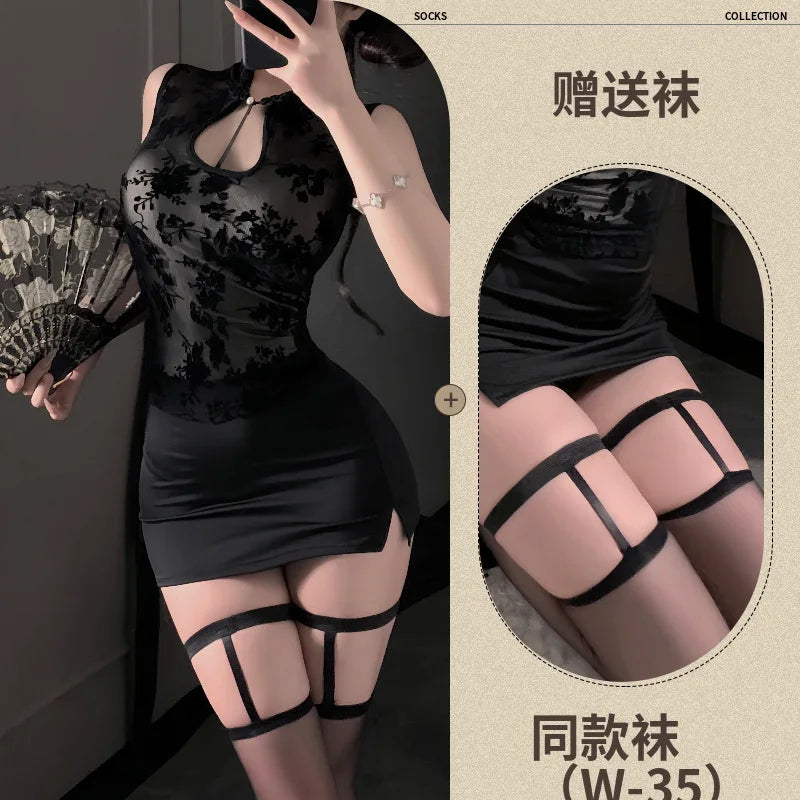 Style Improved Cheongsam Sleeveless Vest Slit Bag Hip Skirt Traditional Printing Costumes