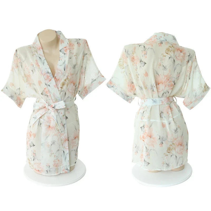Floral Kimono Lingerie Seductive Bathrobe Passion NightSuit Charm Costumes Role Play Belt Robe