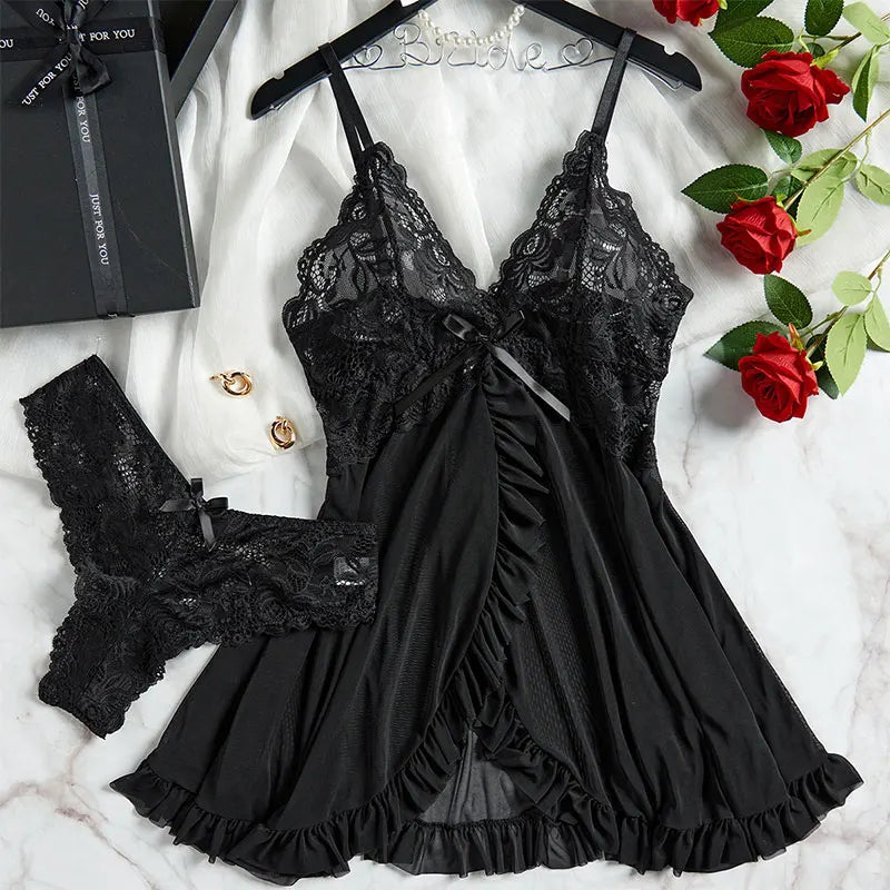 Ice Silk Thin Halter Pajamas Lace Lingerie