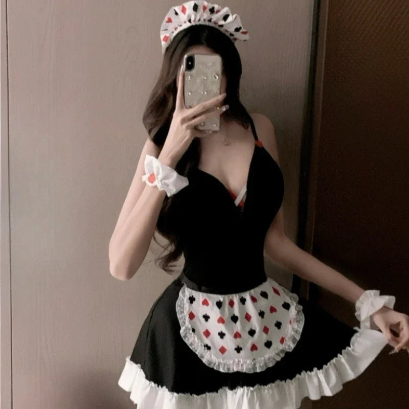 Bunny Three-point Lingerie Pure Desire Waiter Roleplay Suspender Lace Apron Set