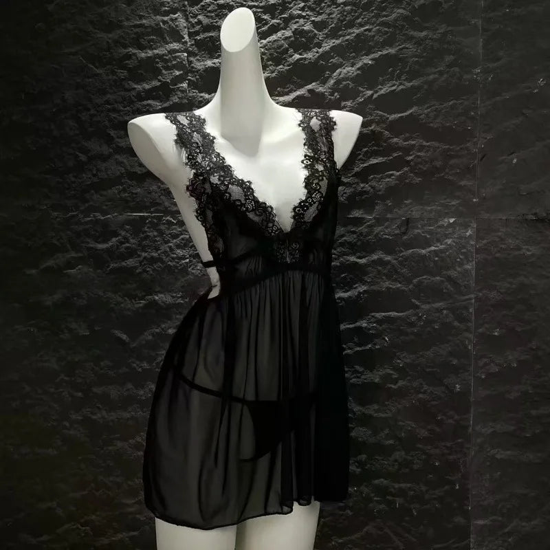 Pajamas Deep V Bra Lingerie Passionate Seduction Evening Gowns Charming Pure Desire Set