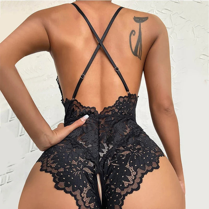 One Piece Hollow Out Transparent Lace Lingerie