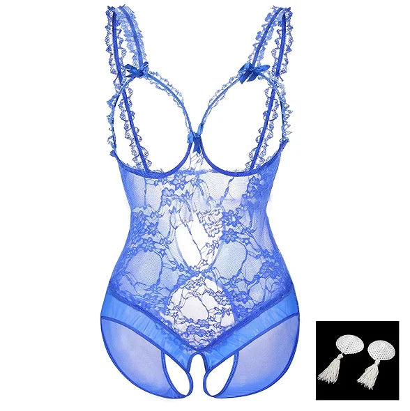 Bodysuit Lace Lingerie Backless V Neck Sheer Catsuit Stockings