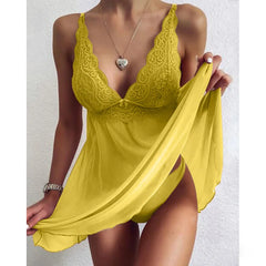 Lace Transparent Lingerie SleepPlus Size Nightgown Nightwear Underwear Open Crotch Chemise Sleepwear