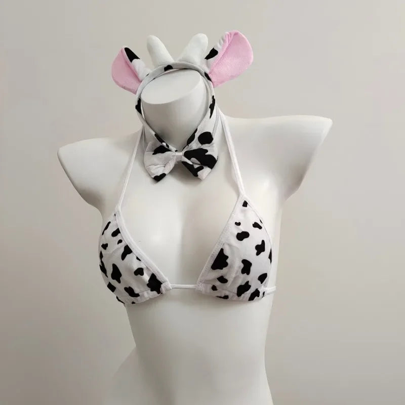 Cow Cosplay Costume Maid Tankini Swimsuit Bikini Set