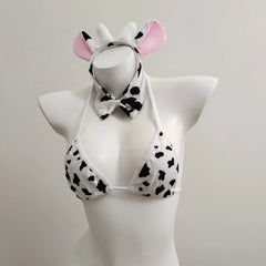 Cow Cosplay Costume Maid Tankini Swimsuit Bikini Set