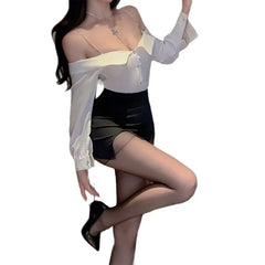Secretary Office Lady Cosplay Teacher Role Play Outfit Chiffon Shirt Mini Skirt Underwear Lingerie
