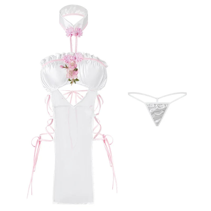 Lingerie Short Skirt Nightgown Traditional Embroidered Cheongsam Erotic Exotic Charm Costume