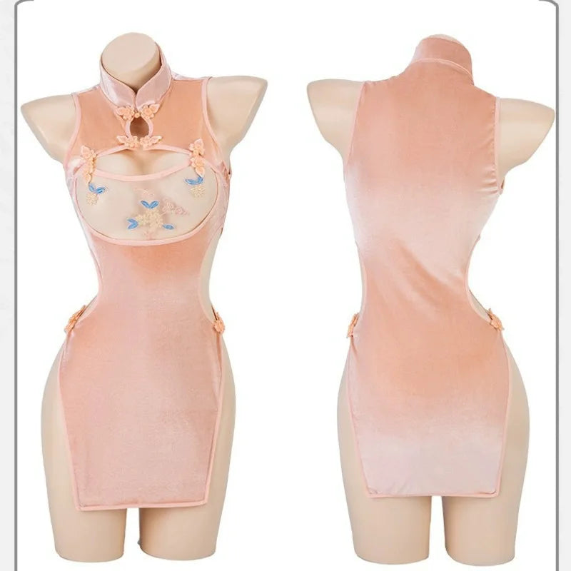 Cheongsam Improved Flower Embroidery Side Split Vintage Perspective Traditional Charm Costumes