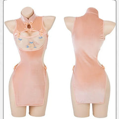 Cheongsam Improved Flower Embroidery Side Split Vintage Perspective Traditional Charm Costumes