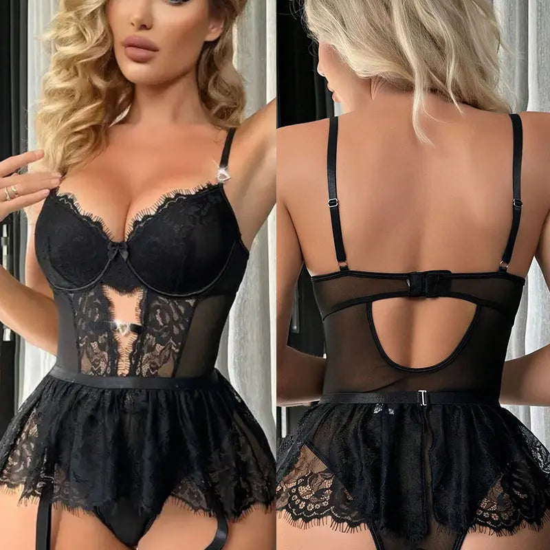Hot Erotic Lingerie Sets See-Through Lace Underwear Sissy Bra
