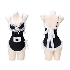 Lolita Erotic Lingerie Perspective Lace Apron Backless Lace Hollow Maid Skirt Cosplay Costume Coffee Waitress