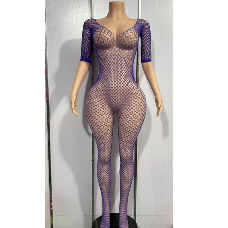 Bodystocking Erotic Lingerie Mesh Open Crotch Bodysuit Crotchless Underwear Costumes Sleeveless Catsuit Sleepwear